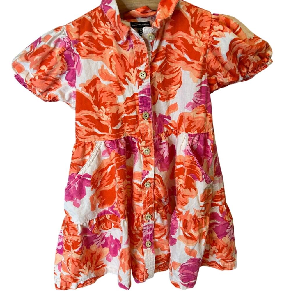 Zac Kids girls dress sz xs 4-5 Vibrant floral print in orange and pink